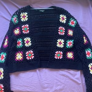 Black Crochet Floral Cardigan